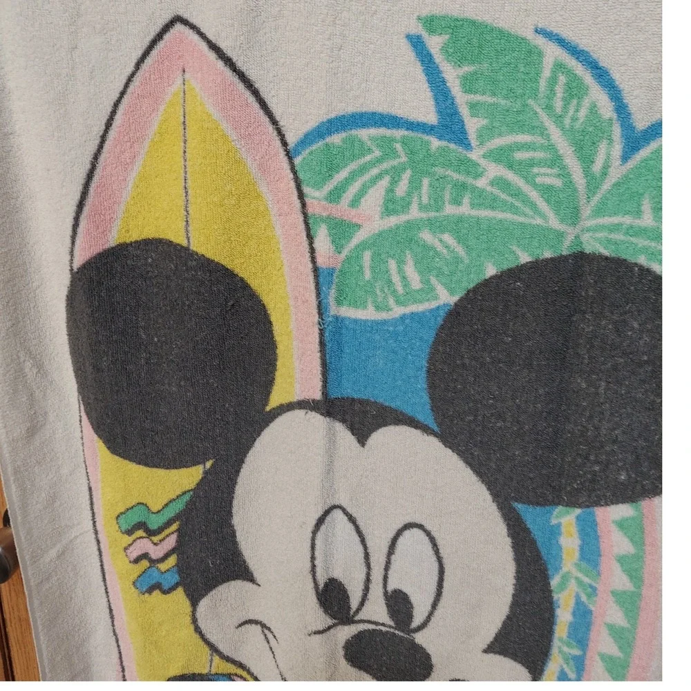 Vintage Disney Mickey Mouse Beach Towel 90s Surf Surfboard Franco Cotton USA